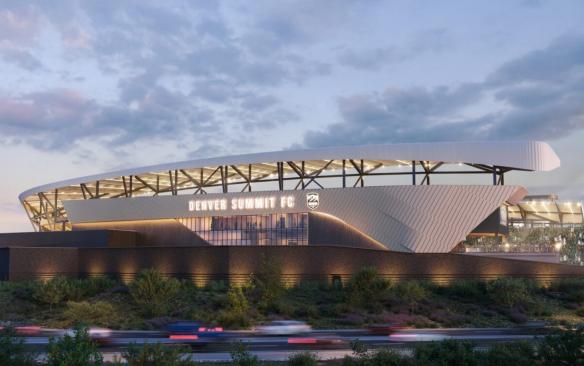 Rendering of the exterior of the Denver Summit FC Stadium