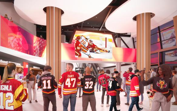 Rendering of the LED video board in the indoor plaza at Scotia Place