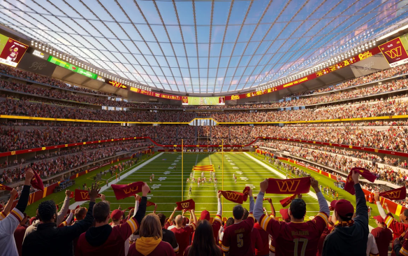 Rendering of a football game at the New Commanders Stadium