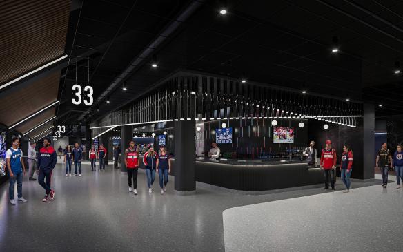 Rendering of the feature bar at the terrace in the concourse at Capital One Arena