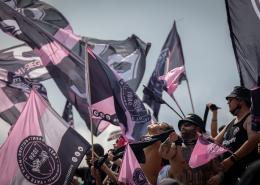 Inter Miami CF fans in the stands with flags
