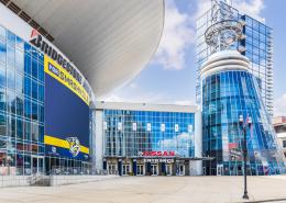 Exterior shot of Bridgestone Arena in Nashville, TN