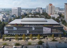 Rendering of the exterior of the new Charlotte Hornets Performance Center
