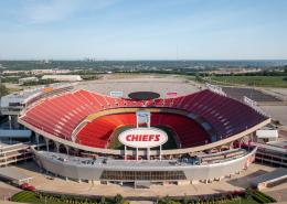 A drone shot of GEHA Field at Arrowhead Stadium