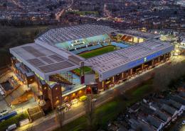 Aerial shot of Villa Park at night