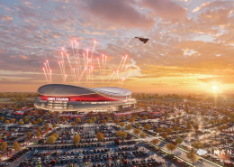 Rendering of the exterior of the new Kansas City Chiefs stadium