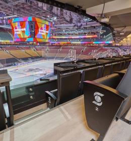 View from inside a lounge overlooking the rink at Scotiabank Arena