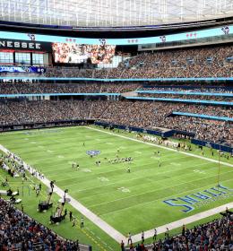 Rendering of the interior bowl and field of New Nissan Stadium 