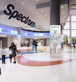 Rendering of the lobby at Spectrum Center