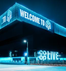 Exterior of Co-op Live at night