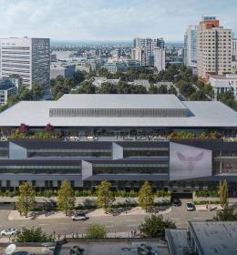 Rendering of the exterior of the Charlotte Hornets Performance Center