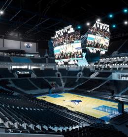 Rendering of the bowl and court of the Spectrum Center Renovation
