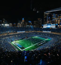 Aerial rendering of a Carolina Panthers game at the renovated Bank of America Stadium