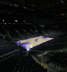 Photo of the Utah Jazz court at the renovated Delta Center
