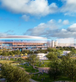 Rendering of the exterior of the Oklahoma City New Arena