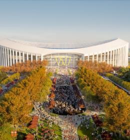 Rendering of the exterior of the Washington Commanders Stadium