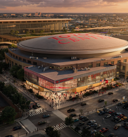 Rendering of the renovated exterior of Toyota Center